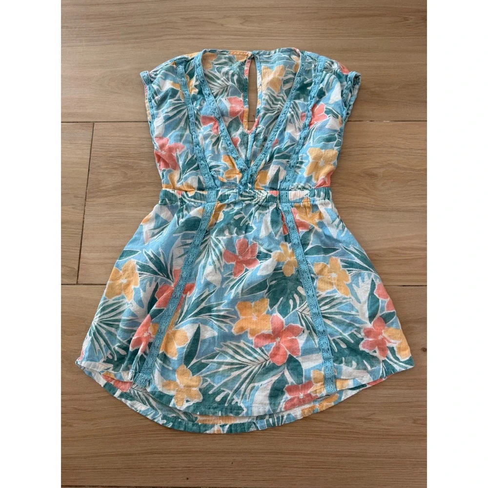 Abercrombie Kids Tropical Floral Swimsuit & Cover Up Dress Set Blue Orange 9/10